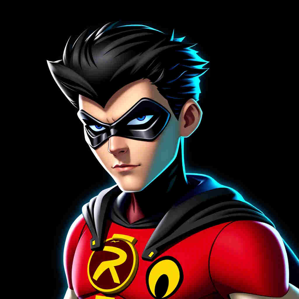 Robin with neon blue R emblem illumination