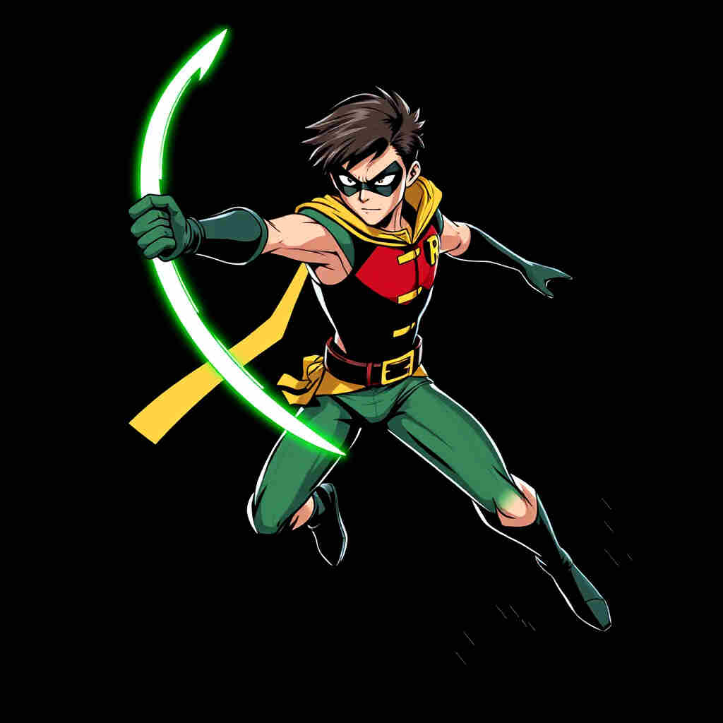 Robin throwing birdarang in action pose.