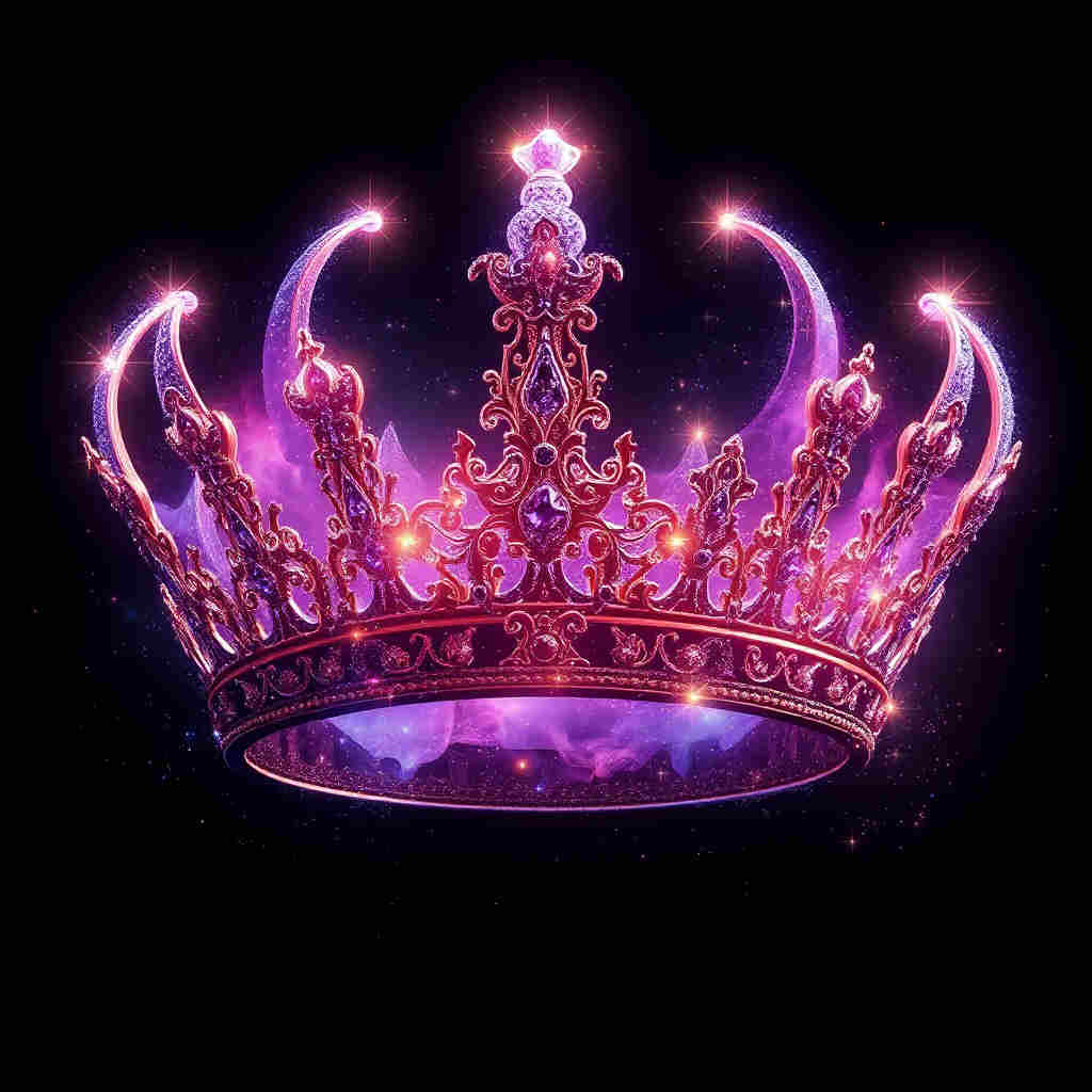 Large glowing crown with floating stars and light particles