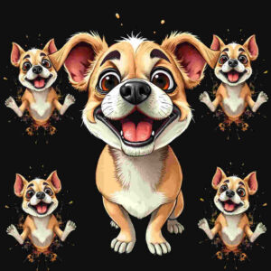 Dog with surprised expression surrounded by clones