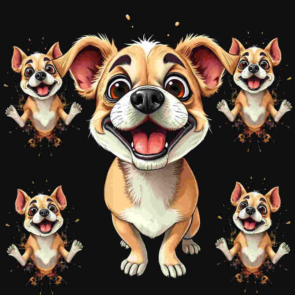 Dog with surprised expression surrounded by clones