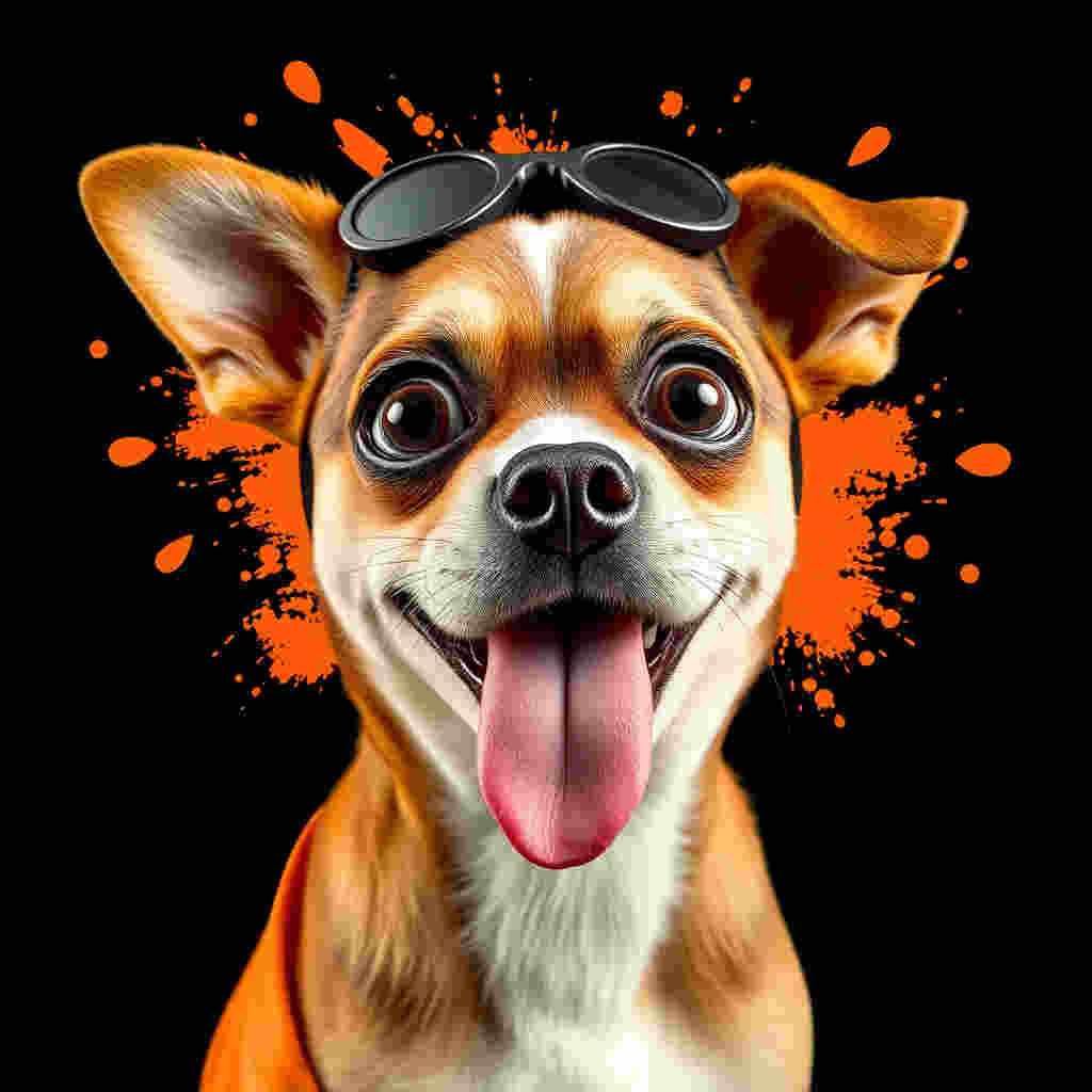 Dog with embarrassed expression in silly costume