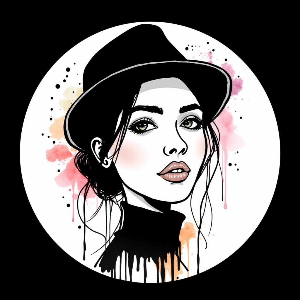 Default girl pfp with hat watercolor drip effects