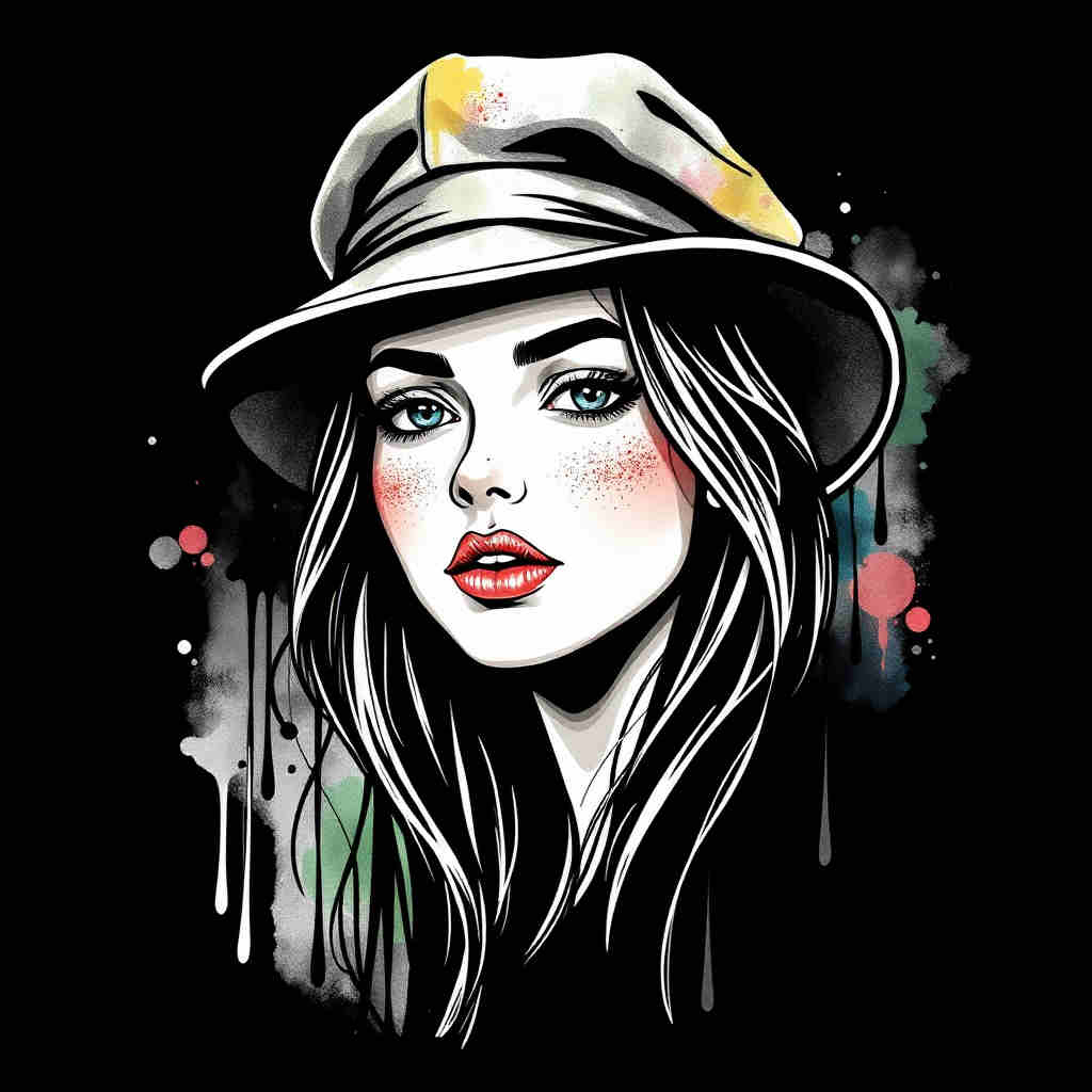 Default girl pfp fitted hat line art watercolor