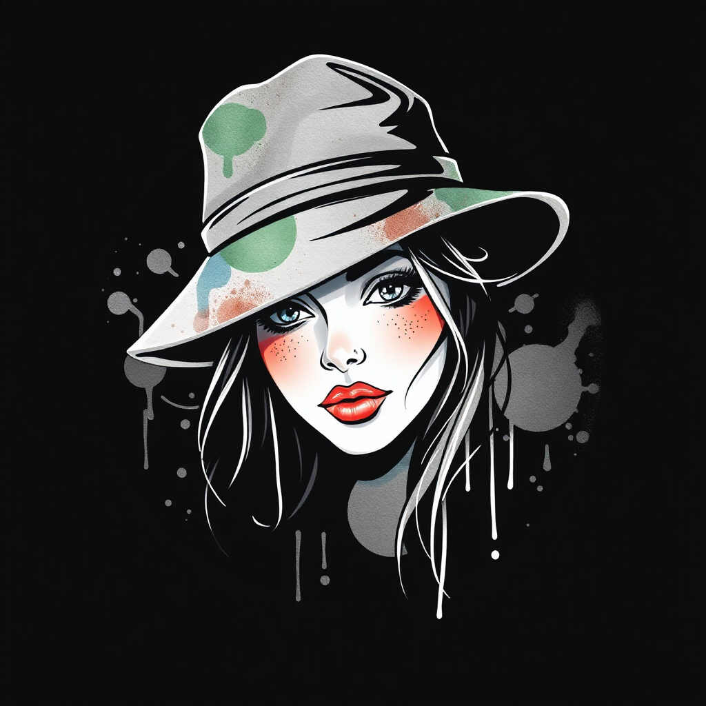 Default girl pfp with hat creative watercolor art