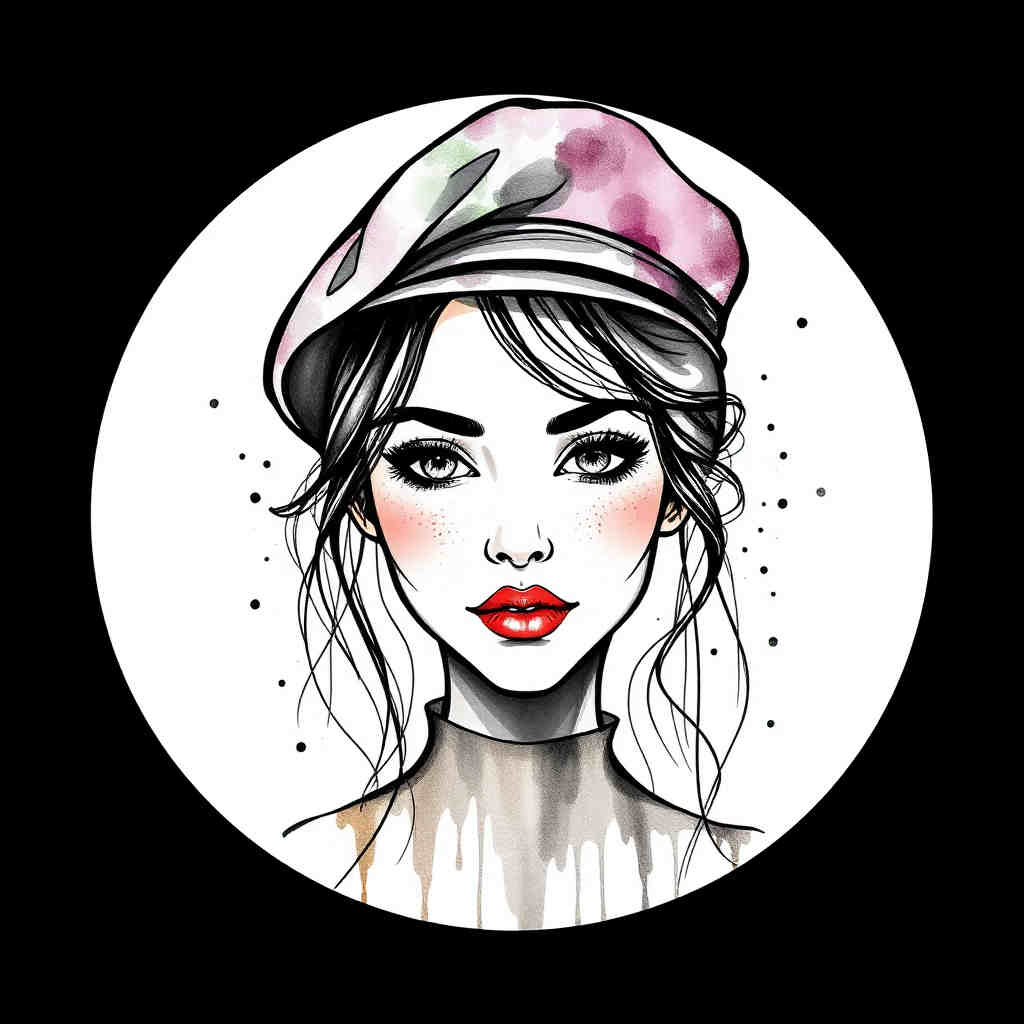 Default girl pfp fitted hat dreamy watercolor