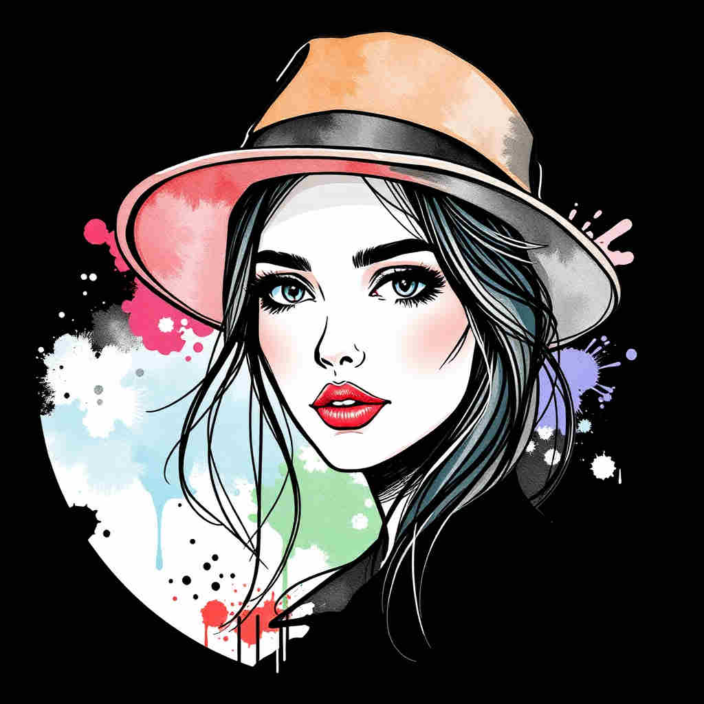 Default girl pfp fitted hat line art watercolor