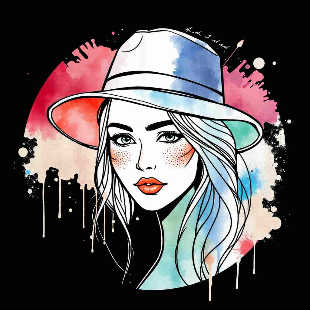 Default girl pfp with fitted hat watercolor effects circular background