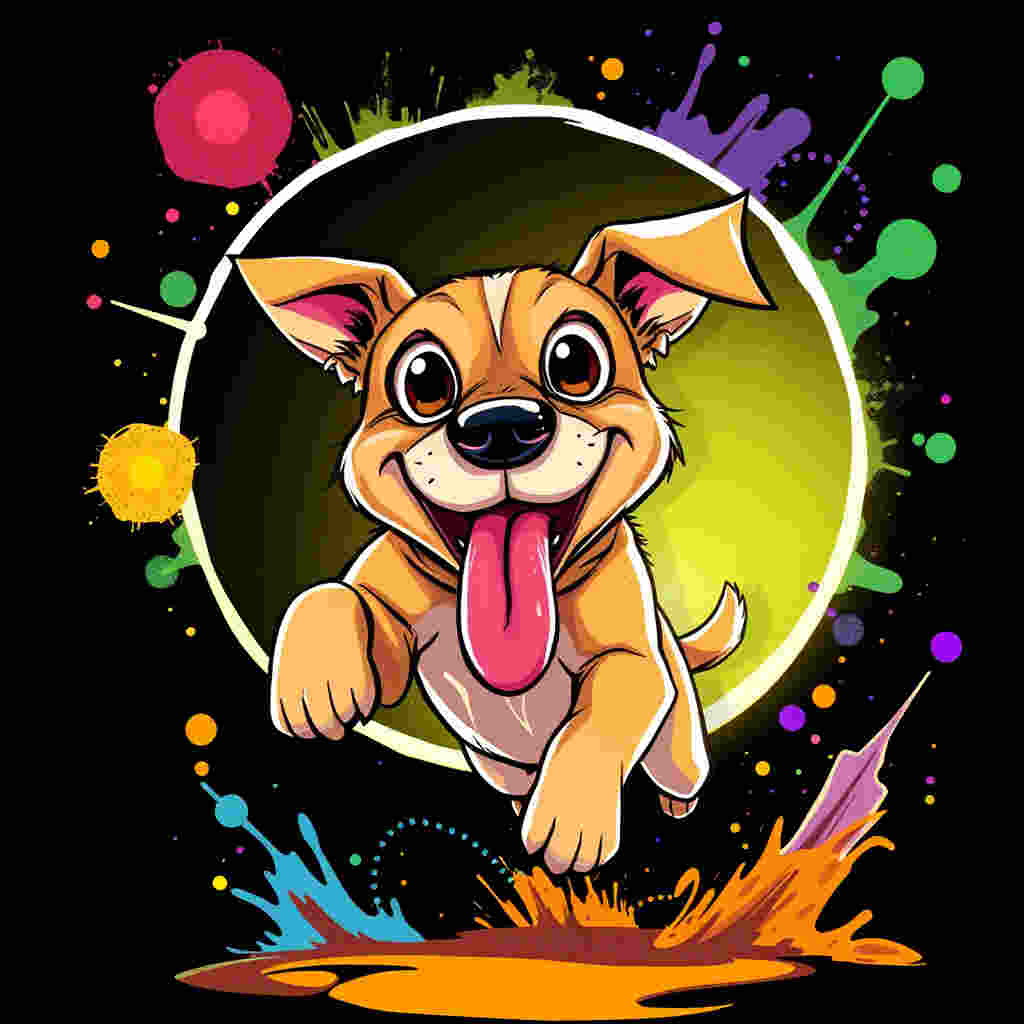 Dog with excited expression jumping through portal