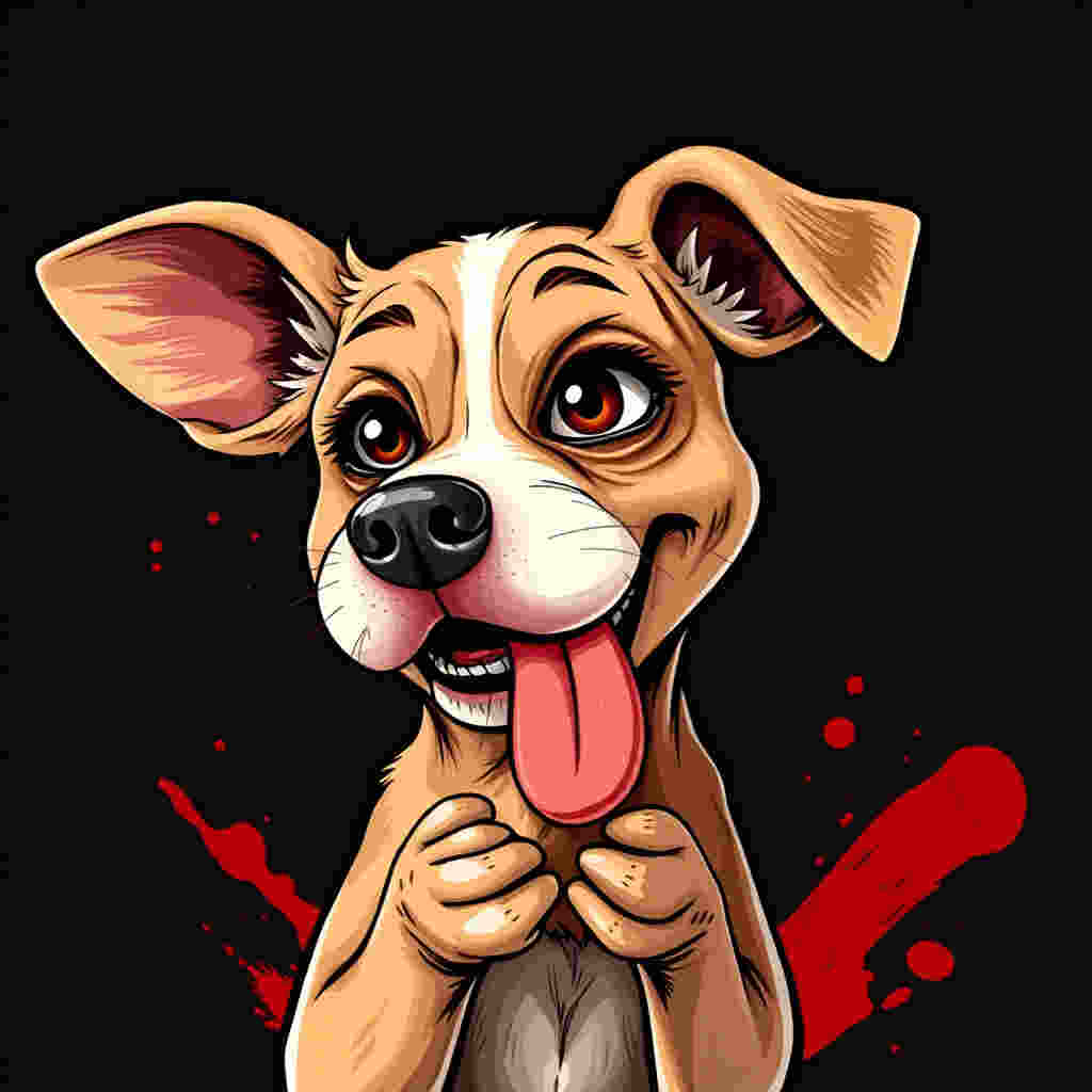 Dog with guilty sideways glance stealing food