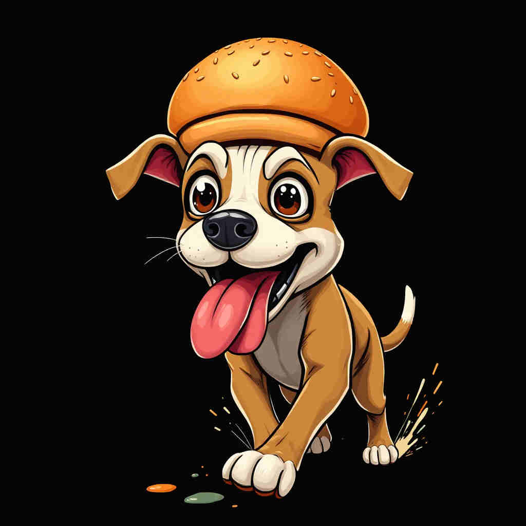 Dog with determined expression chasing giant food