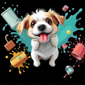 Dog with confused expression in zero gravity