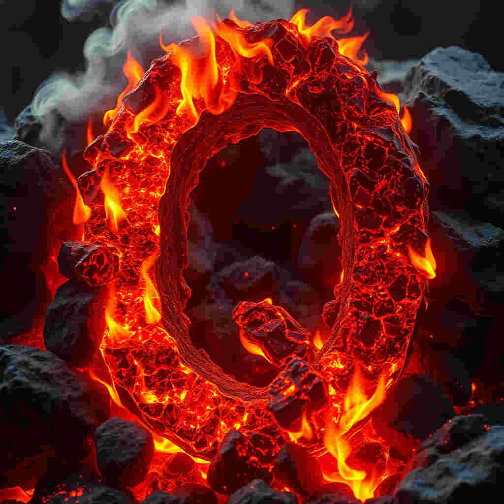 Lava letter Q with fire effects