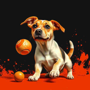 Dog with confused funny expression chasing nothing