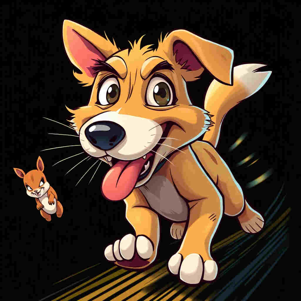 Dog with crazy expression chasing at light speed