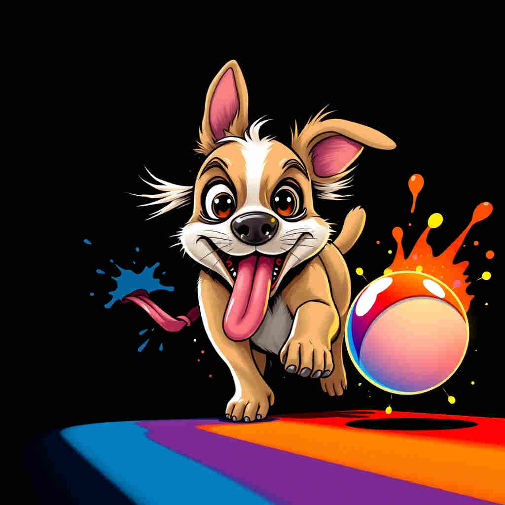 Dog with crazy expression chasing enchanted ball
