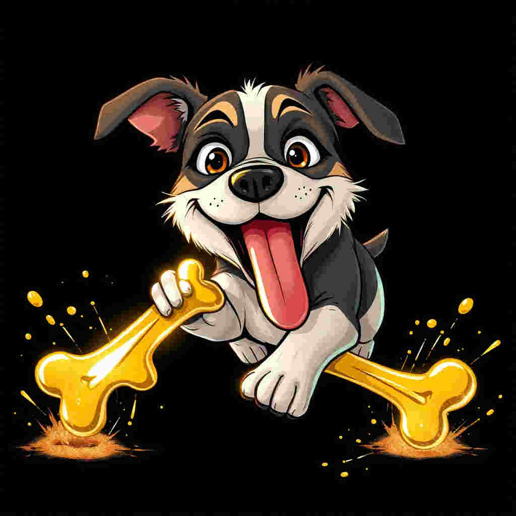 Dog with determined expression chasing magical bone