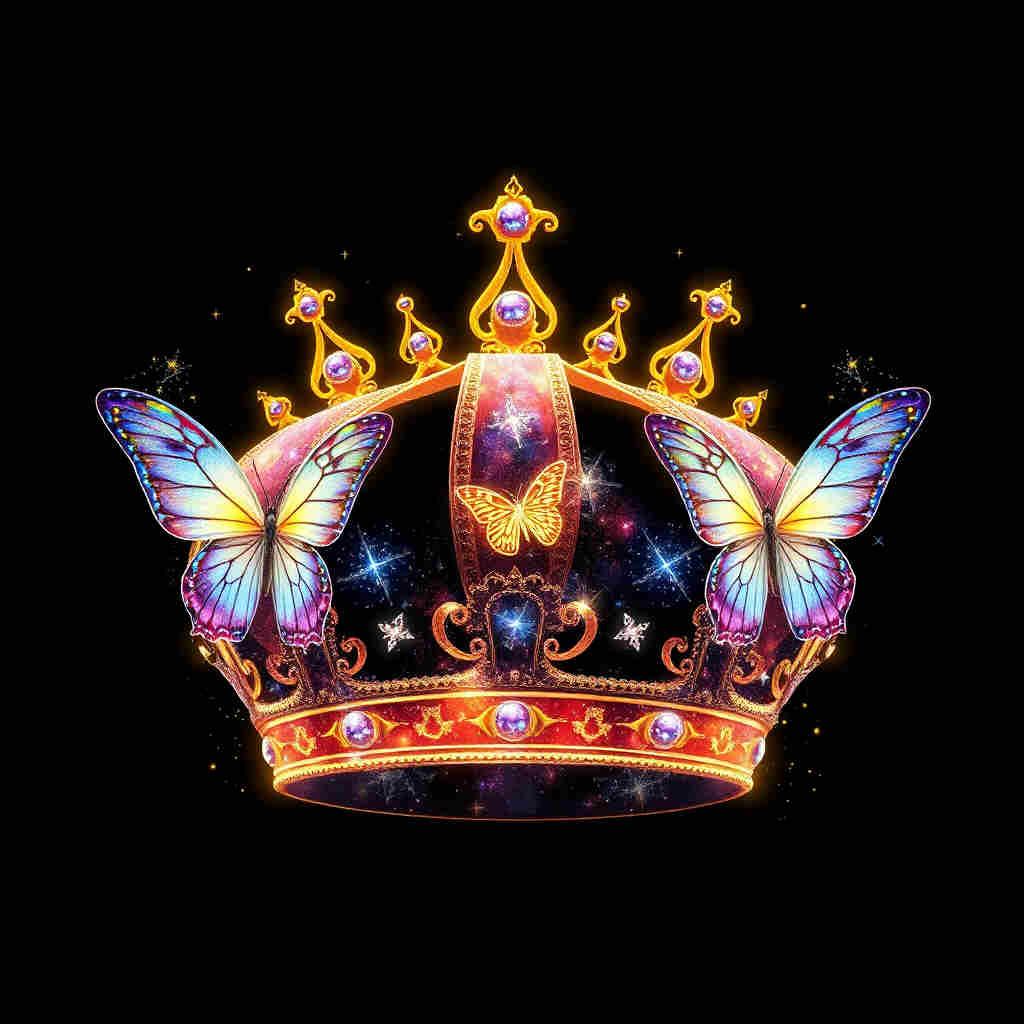 Large crown with galaxy patterns and space butterflies