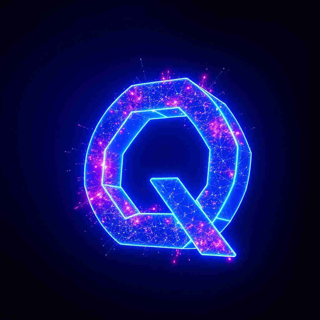 Glowing quantum letter Q with energy particles