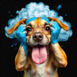 Dog with betrayed expression about rain