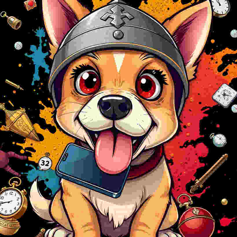 Dog with shocked expression in time travel mishap