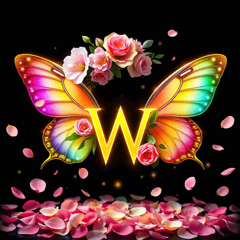 Letter W with butterfly wings and flower crown