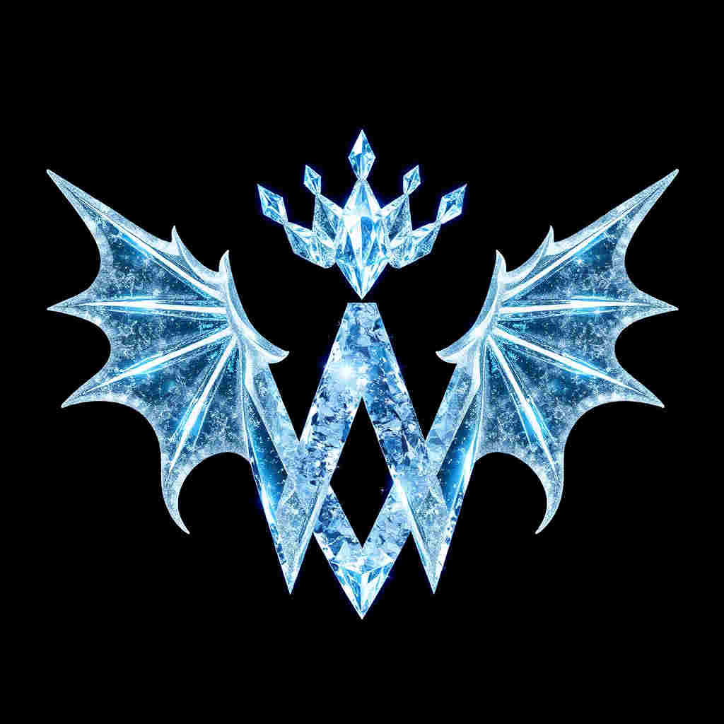 Letter W with crystal wings and ice crown