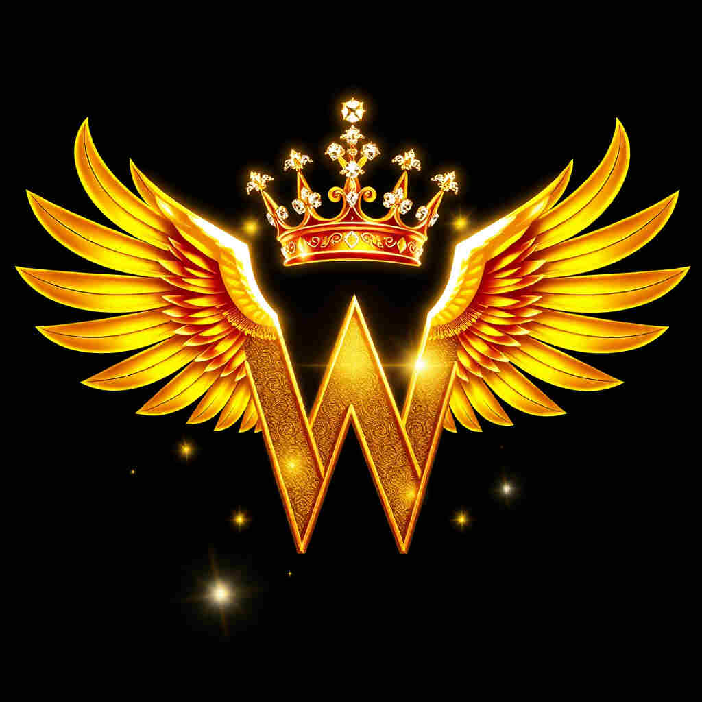 W with golden wings and royal crown