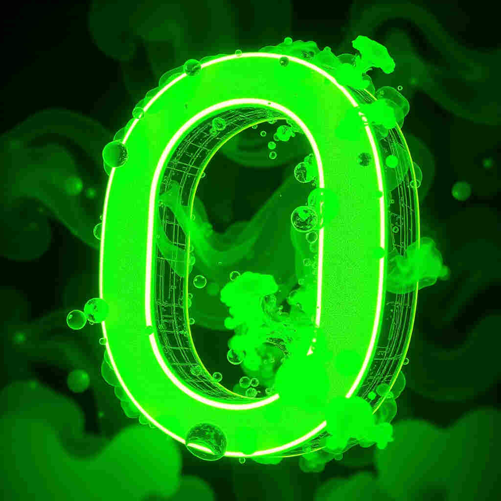 Green letter Q with glow effects