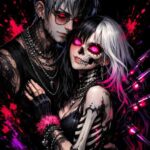 Anime couple PFP skeleton girl tattoo boy neon splash pfp4k.com