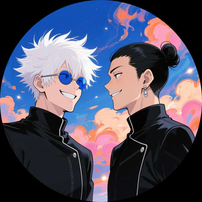 Sunglasses on their eyes, sincerity in their hearts. The background is oil painting — colors flowing, emotions still.