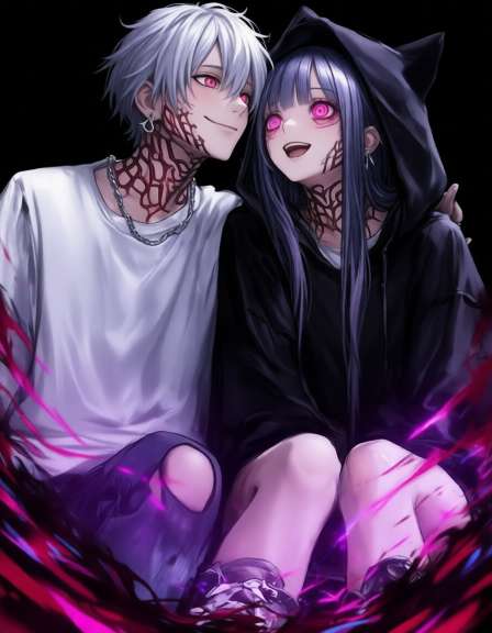 Anime girl in cat ear hoodie this matching PFP available at pfp4k.com no text on boy character