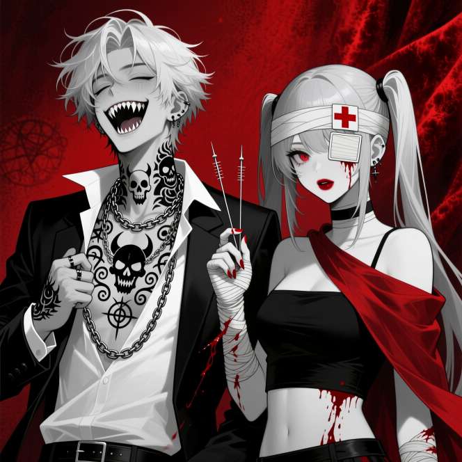 Male laughs in monochrome she’s wrapped in red and needles their matching PFP set