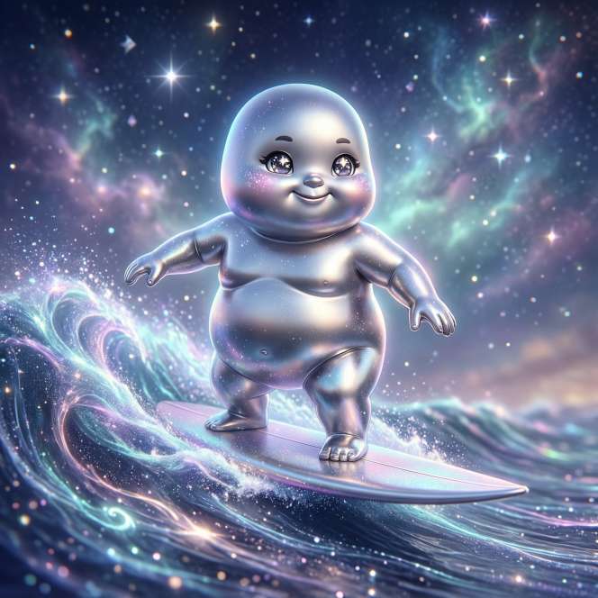 chubby silver surfer cute cosmic profile round metallic