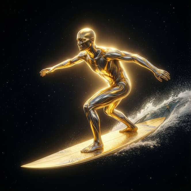 glowing gold silver surfer radiant cosmic profile
