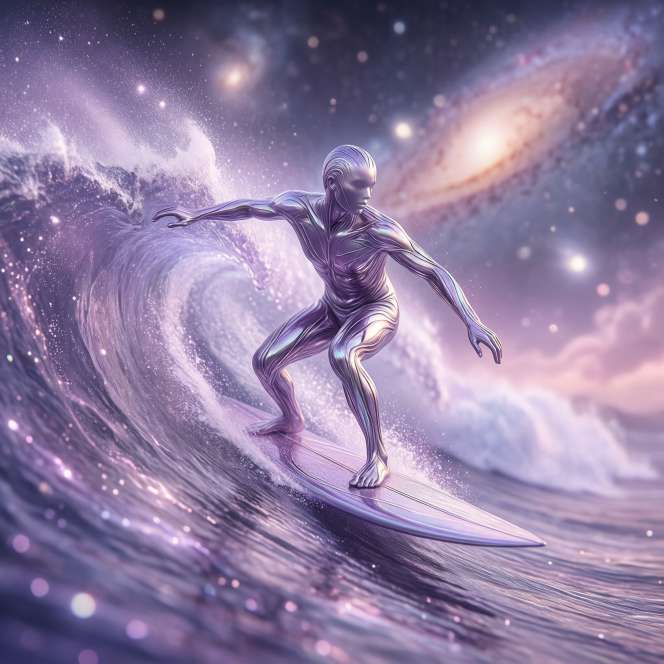 lavender silver surfer profile soft metallic cosmic