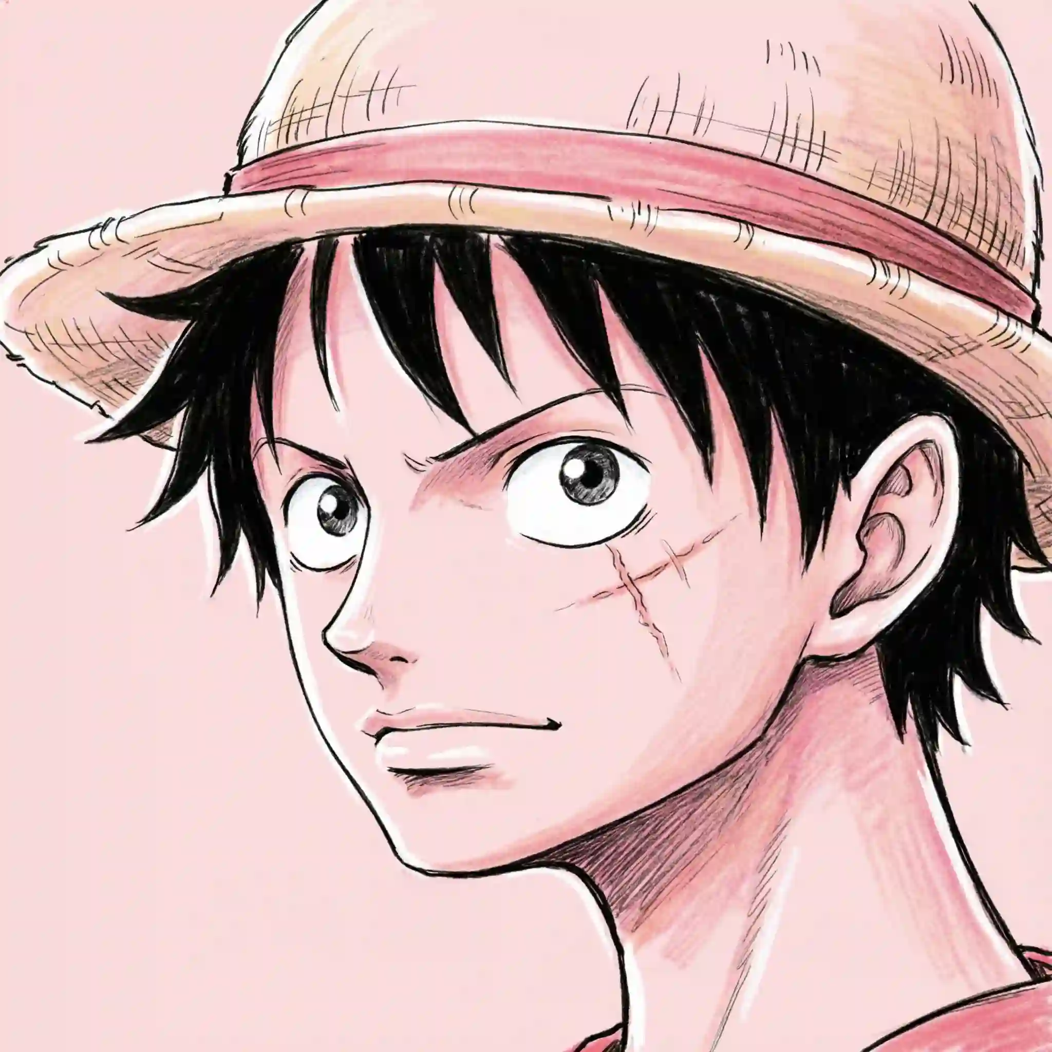 pink pfp luffy straw hat gear 5 smile one piece