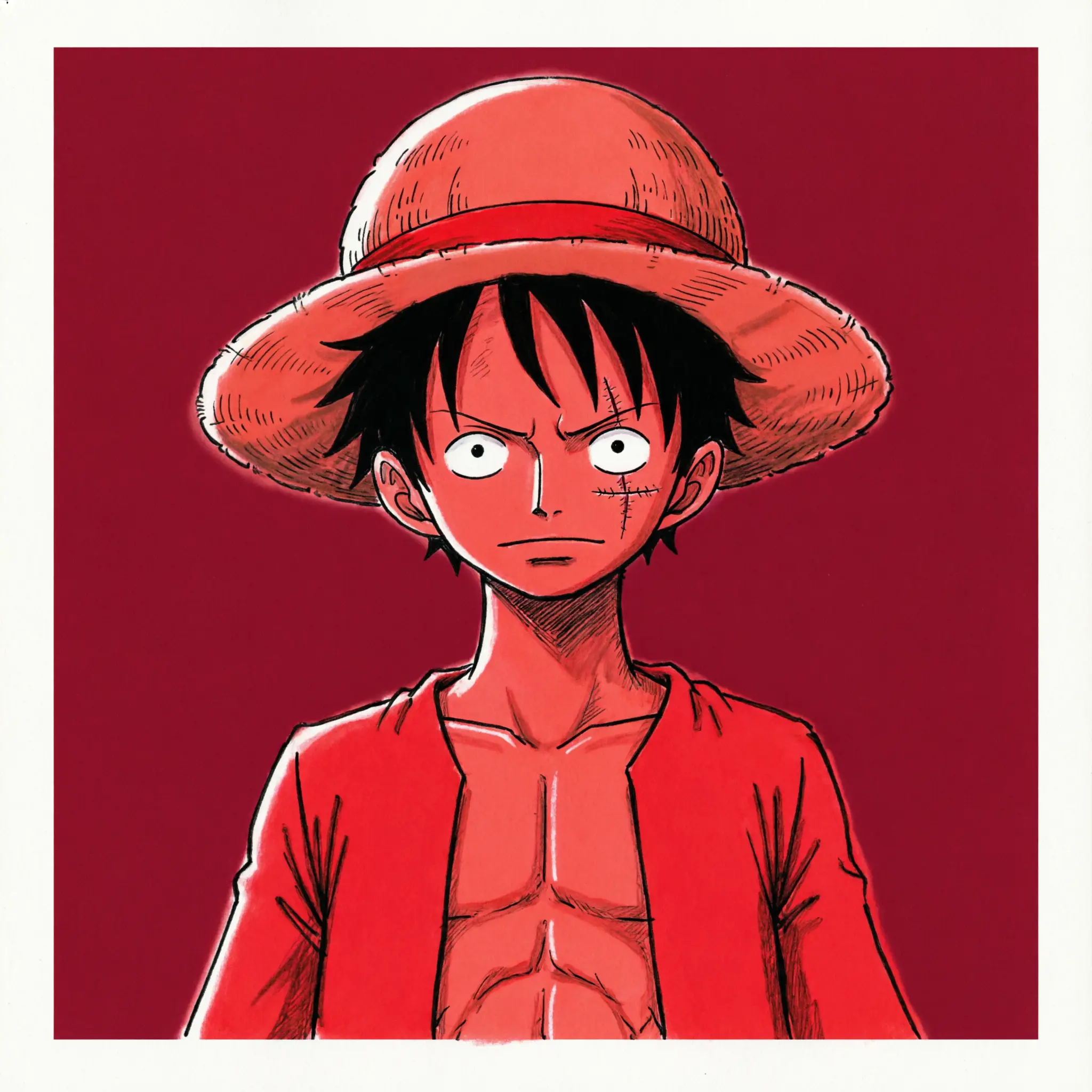 red luffy pfp straw hat silhouette pirate king