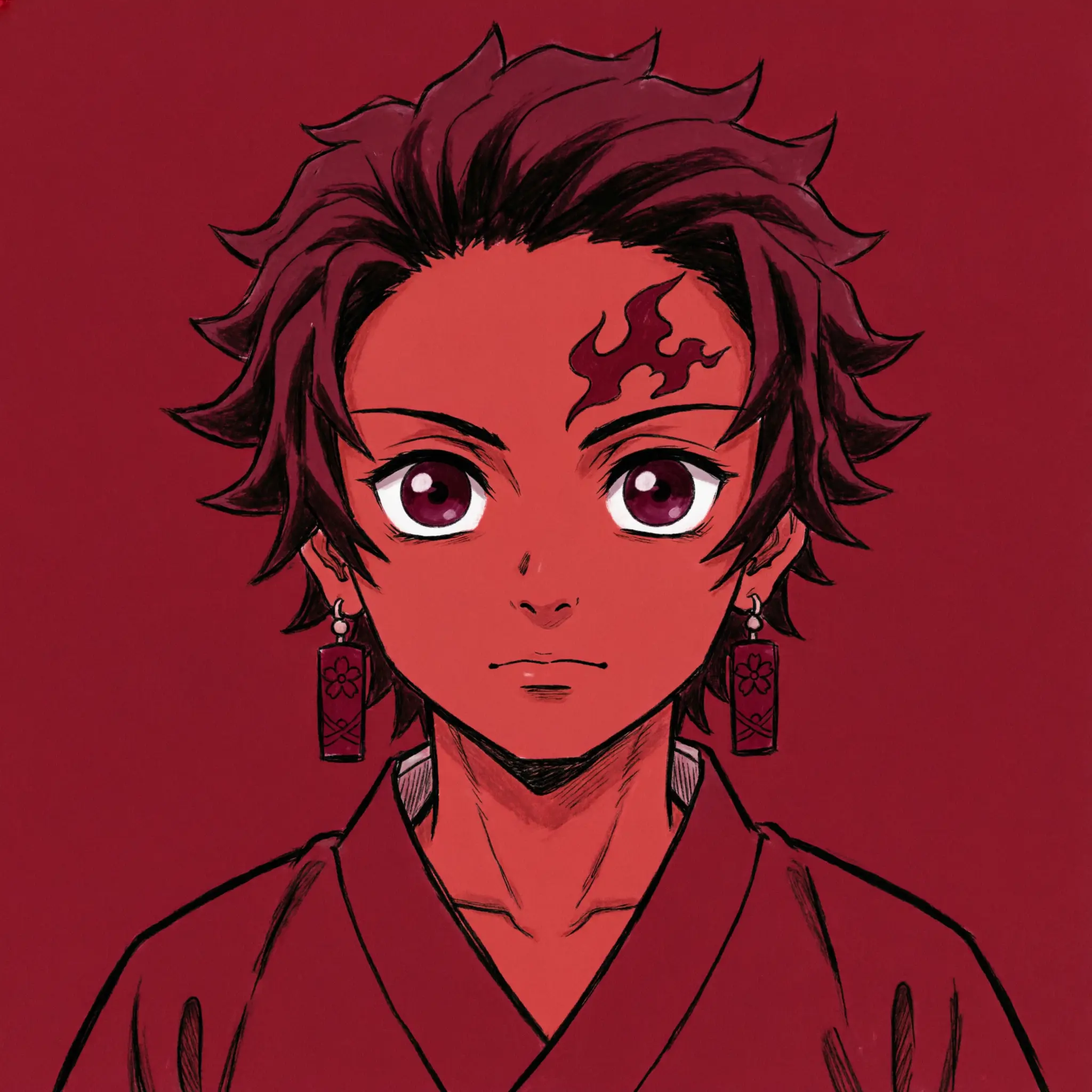 red tanjiro pfp water breather kind eyes