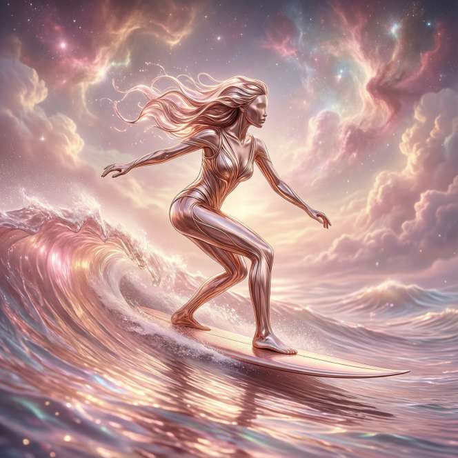 rose gold silver surfer profile elegant cosmic surfer