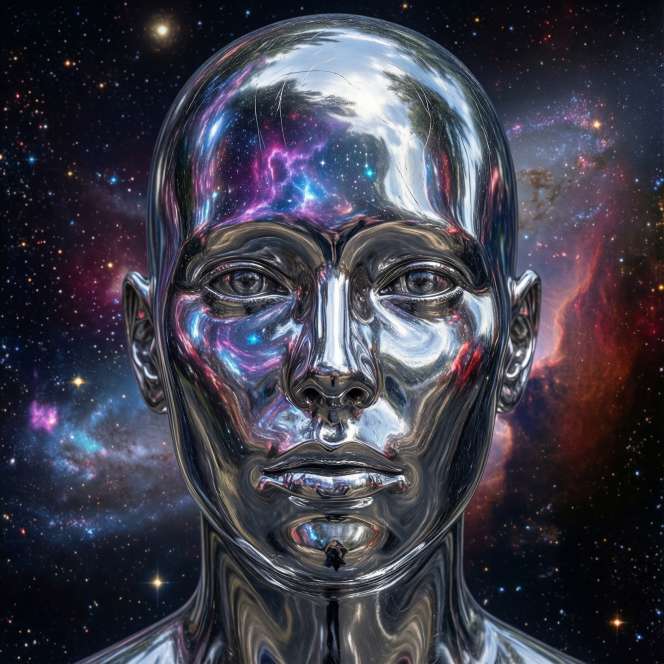 silver surfer pfp reflective chrome face close-up