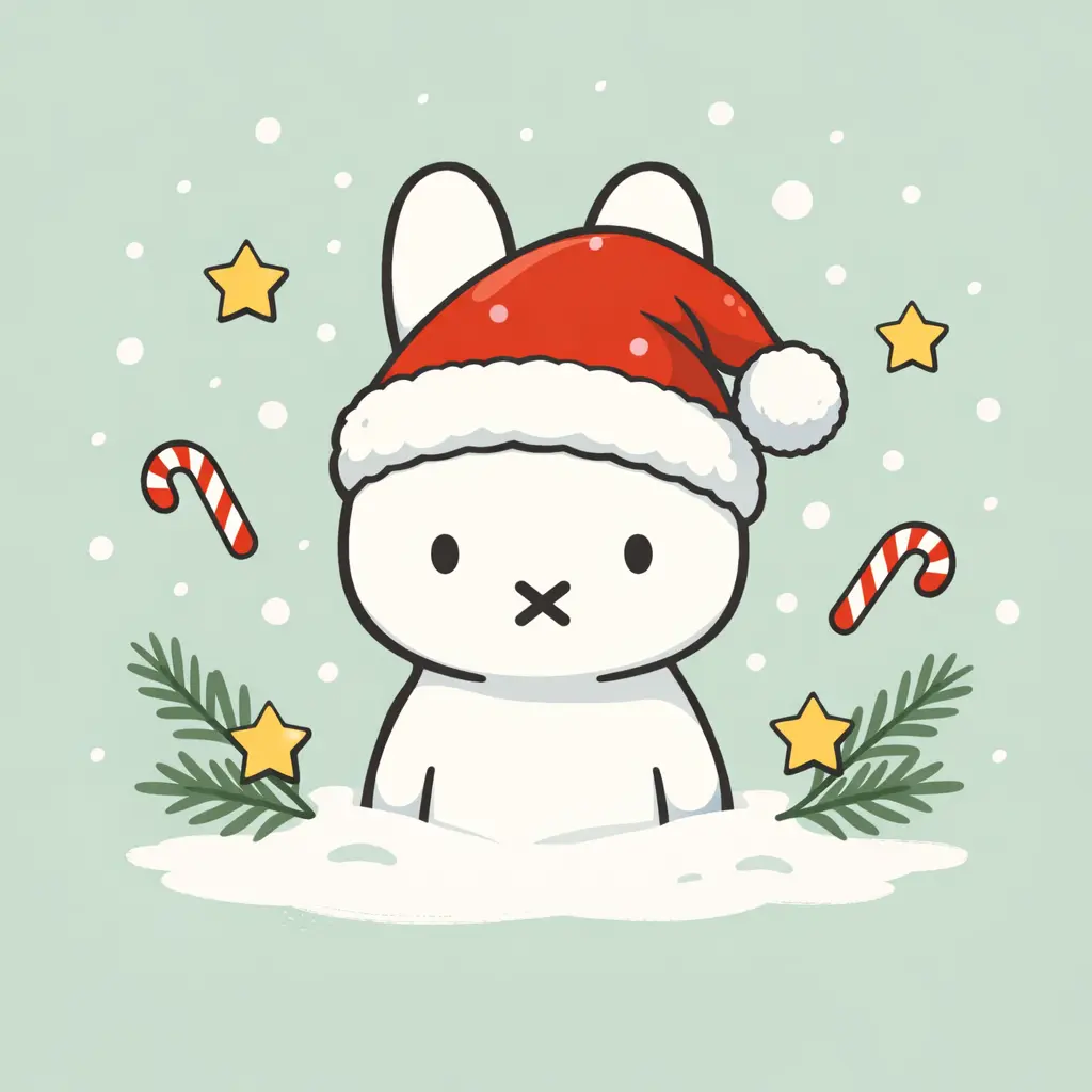 Christmas Miffy PFP - Holiday Bunny with Santa Hat