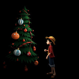 Luffy Christmas Tree Black Background PFP
