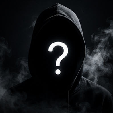 Unknown pfp black aesthetic cool boy avatar with a glowing white question mark.