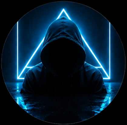 Anime boy pfp blue neon aesthetic with a hooded anonymous hacker silhouette.