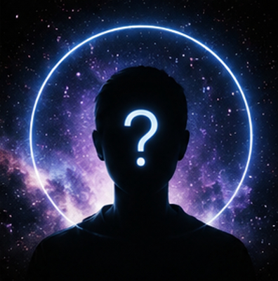 Unknown pfp blue purple aesthetic space background with neon ring and glowing question mark.