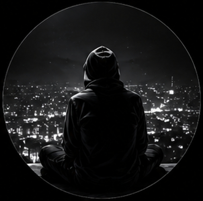 Anime boy pfp chill aesthetic back view sitting and watching city lights.