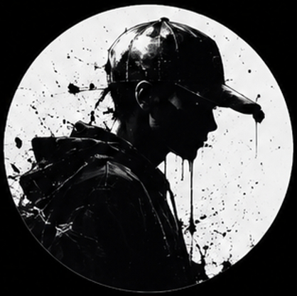 Anime boy pfp black and white manga style wearing a cap with ink splatter effects.