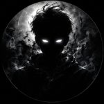 Anime boy pfp dark aesthetic with bright glowing eyes and smoky background.