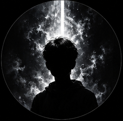 Anime boy pfp black and white depressed aesthetic with a cosmic energy beam.